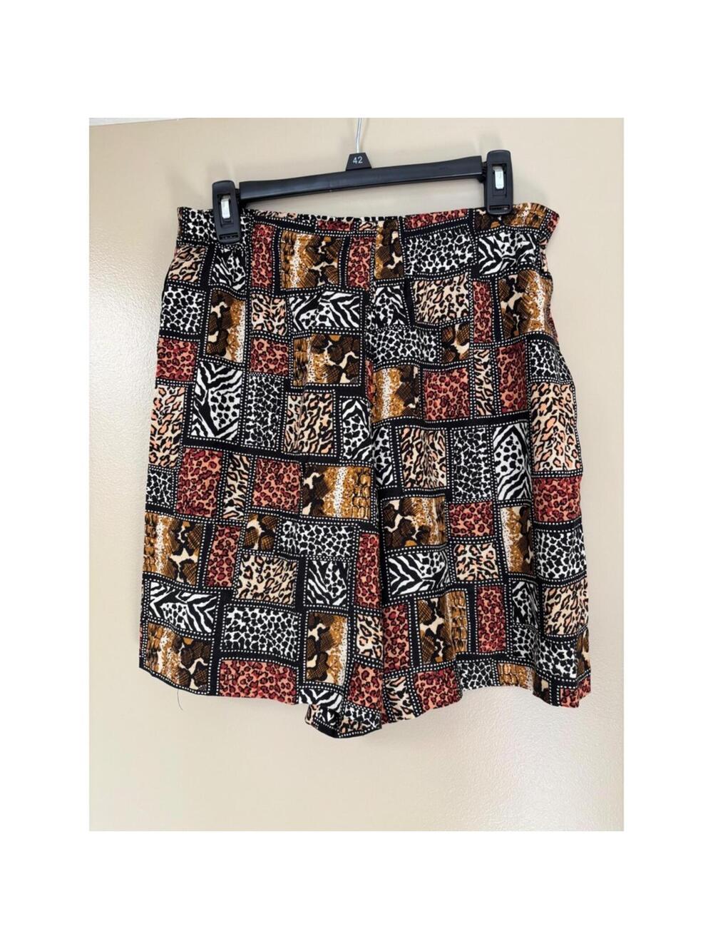 Teddi Petite Vintage Animal Safari Patchwork Shorts Brown Black Leopard Zebra PM